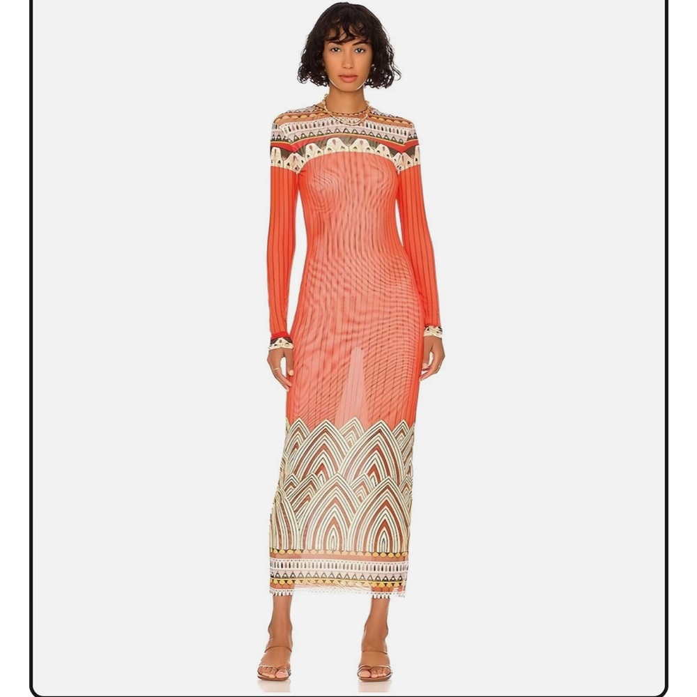 Agua Bendita Geo Print Semi Sheer Mesh Maxi Dress